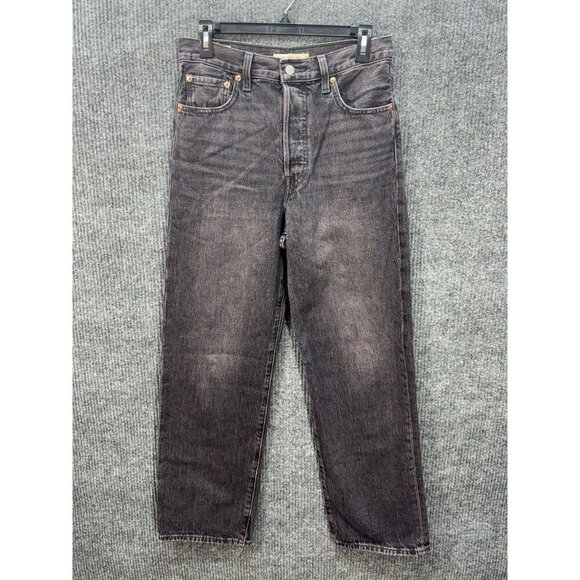 Levi's Denim - Levis Ribcage Straight Ankle Jeans Womens 28x29 Black Purple Wash Button Fly